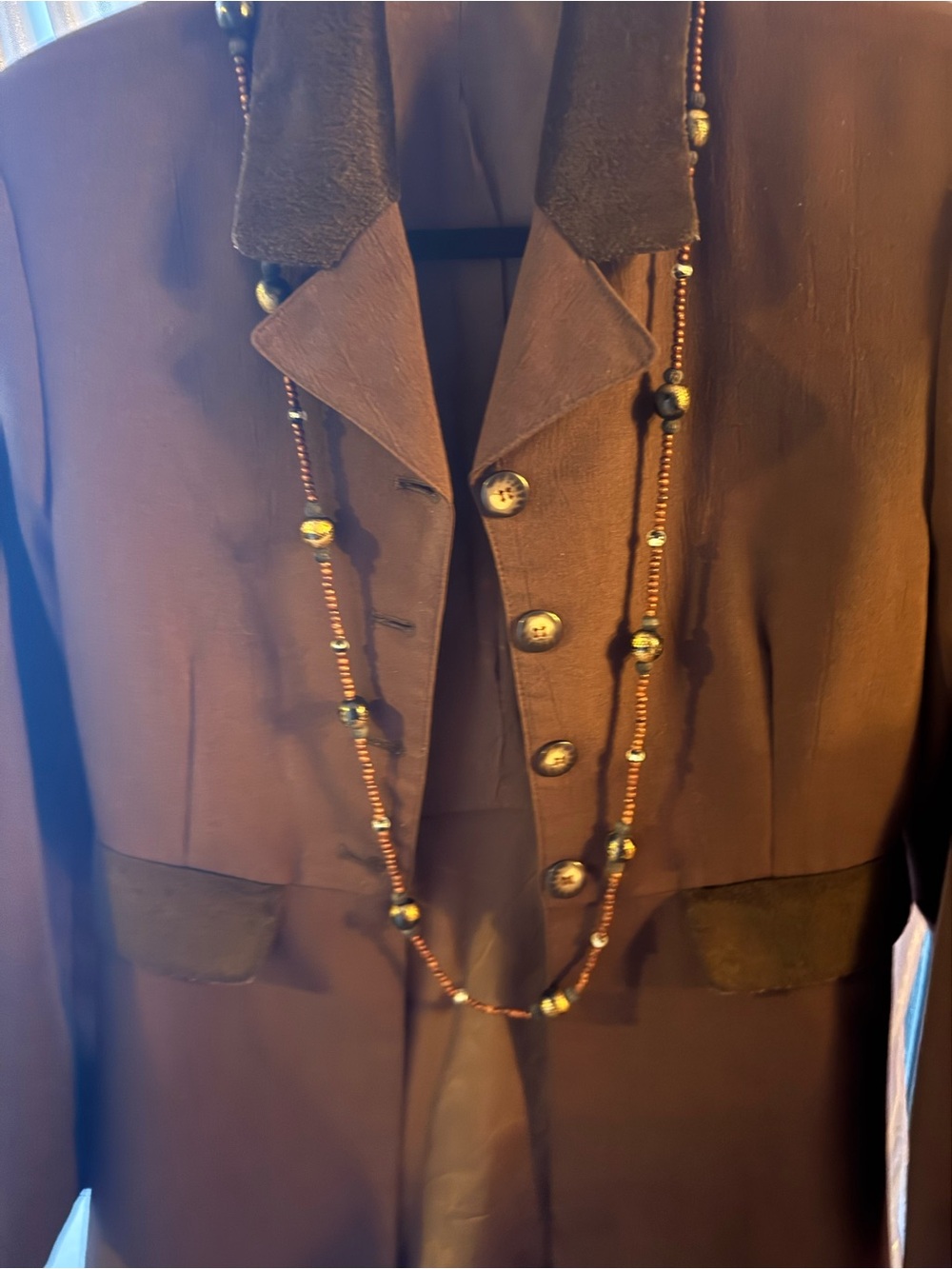 Classic Women's Dark Brown Blazer with Velvet Trim - Picture 8 of 10